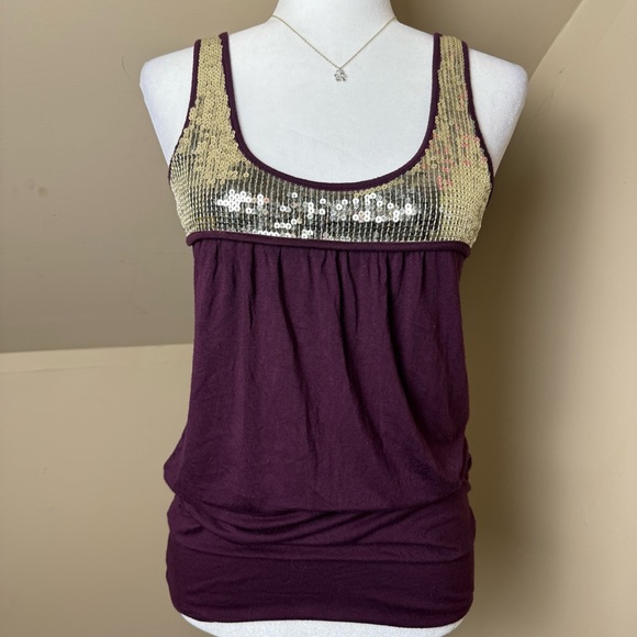 Forever 21 Purple Tank Top with Gold‎ Sequins Y2K Size Small - Picture 2 of 7